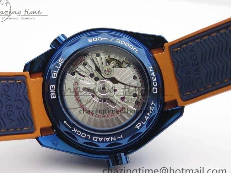 1219 Unique Planet Ocean 45mm GMT Blue DLC Black OMF Best Edition Blue Dial On Blue Gummy Strap A 8123